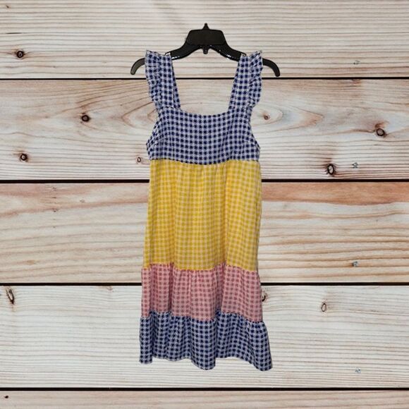 SHEIN Colorblock Gingham Midi Ruffle Tiered Dress M SO CUTE! - Picture 1 of 8